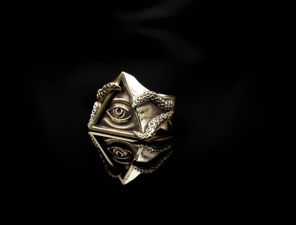 Seeing Eye Ring for Men Illuminati Eye Triangle Masonic Brass Jewelry Size 6-15 Br-425