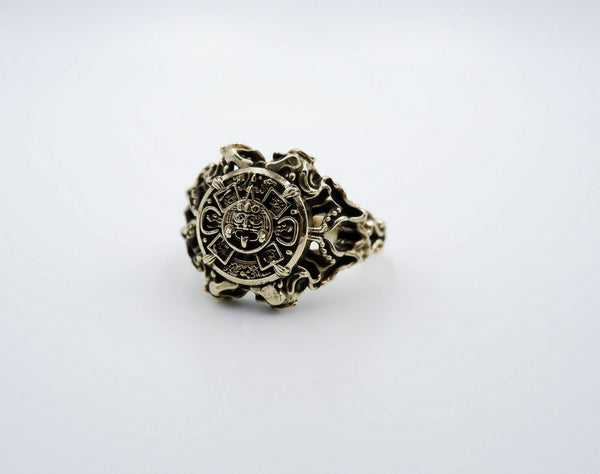 Aztec Calendar Mayan Sun Ring Women Brass Jewelry Size 6-15 Br-434