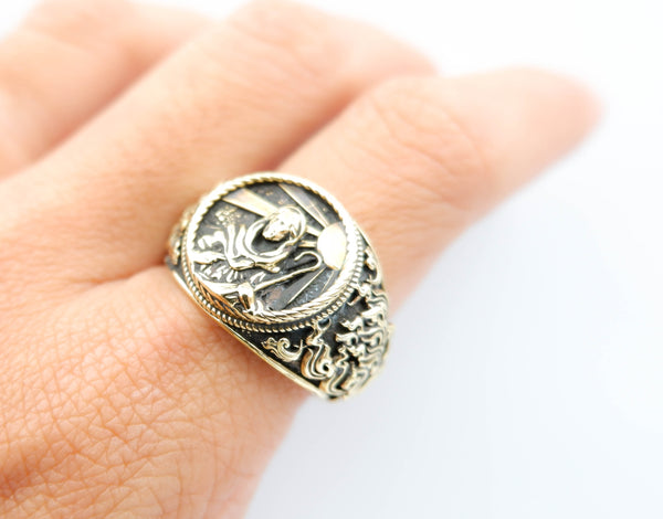 Men Jesus Christ Head Face Ring Christian Brass Jewelry Size 6-15