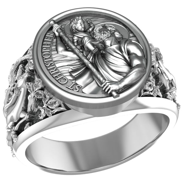 Catholic Signet St Saint Christopher Ring Mens Amulet Jewelry 925 Sterling Silver Size 6-15