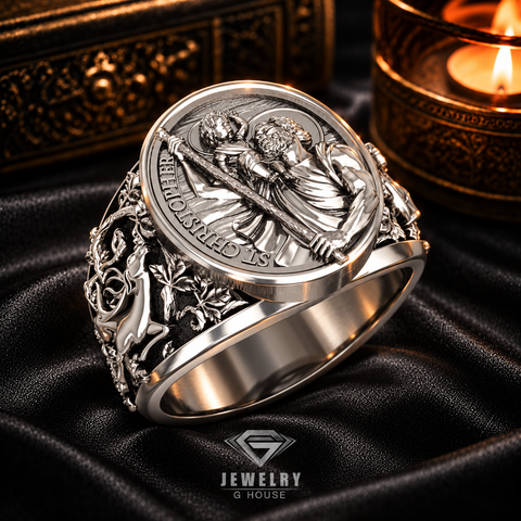 Catholic Signet St Saint Christopher Ring Mens Amulet Jewelry 925 Sterling Silver Size 6-15