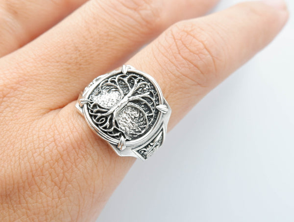 Tree of Life Ring for Mens Biker Gothic Jewelry 925 Sterling Silver R-401
