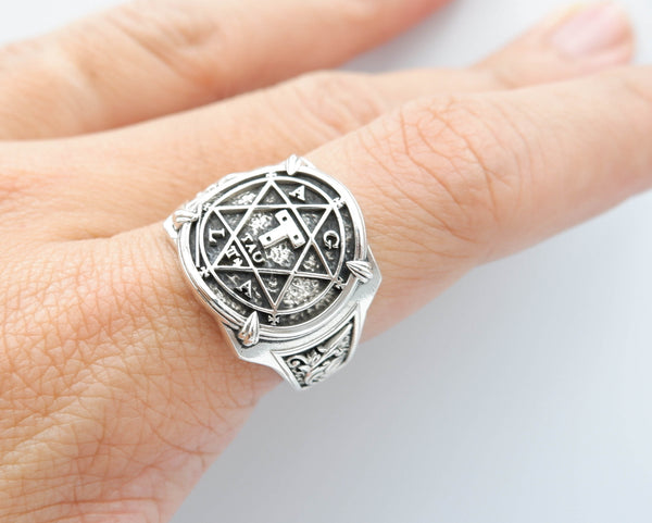 Hexagram Star of David Ring King of Solomon Circle of Pentacle Jewelry 925 Sterling Silver R-402