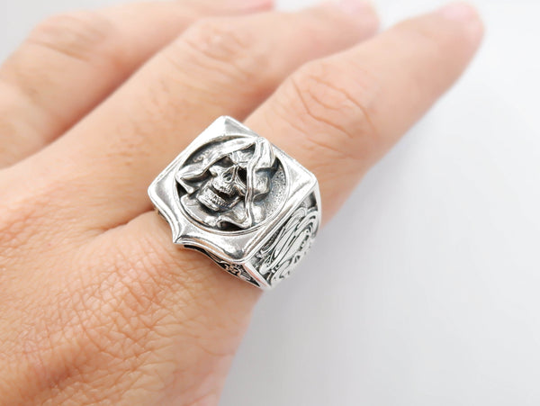 Hooded Skull Ring Gothic Men Death Santa Muerte for Men Women Jewelry 925 Sterling Silver