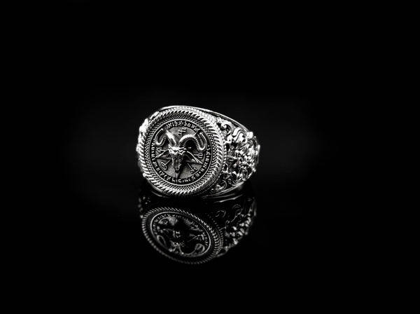 Pentagram Satanic Baphomet Goat Head Rings Leviathan Cross Satan Demon Devil Lucifer Jewelry 925 Sterling Silver