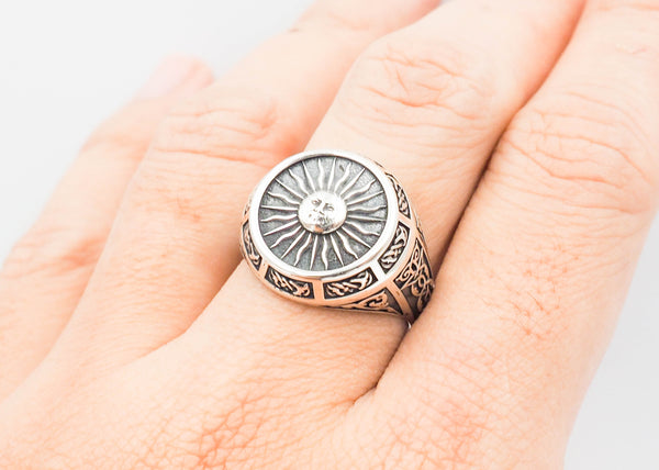Sun Ring, Silver Sunset Ring Celtic Ornament Talisman Boho Men's Women Fashion Jewelry 925 Sterling Silver Size 6-15