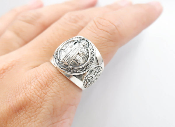 Saint Benedict Ring Exorcism Christian Jewelry 925 Sterling Silver