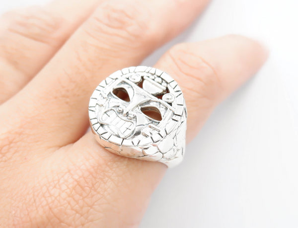 Seal of Mayan Calendar Aztec Inca Tribal Ring 925 Sterling Silver