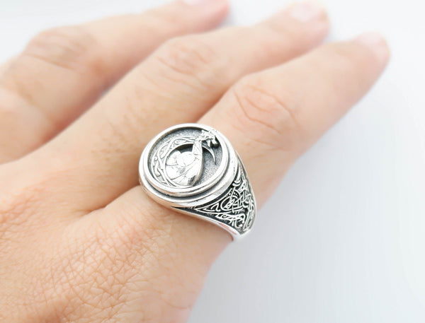 Celtic Viking Ship Ring Dragon Scandinavian Norse Jewelry 925 Sterling Silver