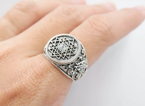 Sri Yantra Ring Gothic Triangle Hindu Talisman for Men Women Jewelry 925 Sterling Silver