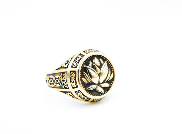 Boho Tribal Lotus Blossom Flower Ring Yoga Brass Jewelry Size 6-15