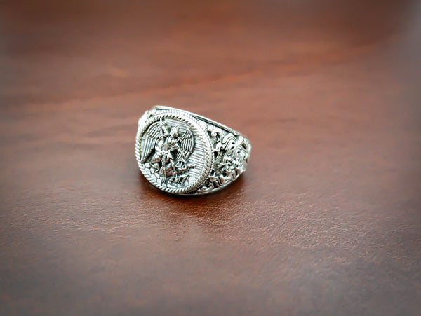 Angel Saint Michael Ring for Men Punk Christian Jewelry 925 Sterling Silver Size 6-15