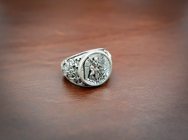 Angel Saint Michael Ring for Men Punk Christian Jewelry 925 Sterling Silver Size 6-15