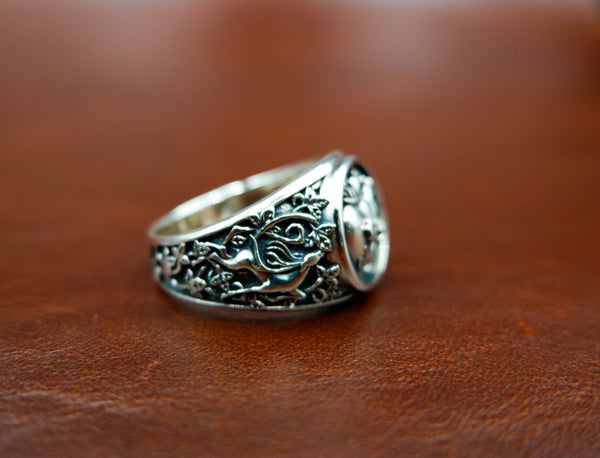 Sacred Heart Ring with Flower for Men Woman Anniversary Jewelry 925 Sterling Silver Size 6-15