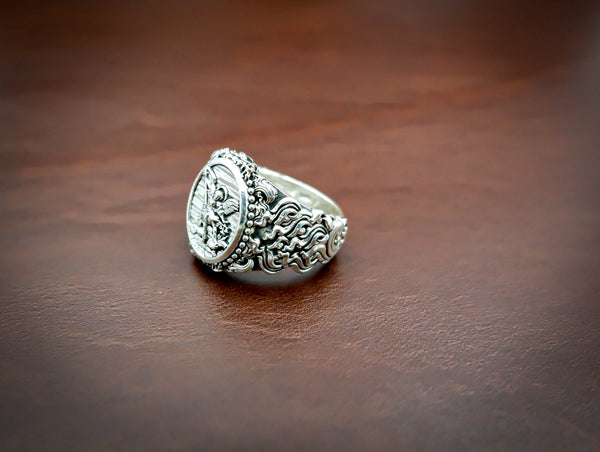 St. Michael The Great Protector Archangel Defeating Satan Ring 925 Sterling Silver