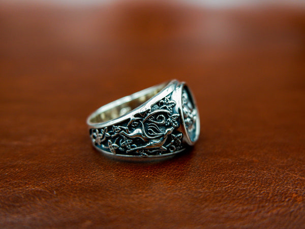 Sacred Heart Ring with Flower Sword for Men Woman Anniversary Jewelry 925 Sterling Silver Size 6-15