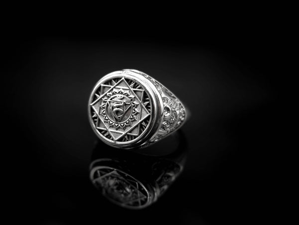 Vishuddha Chakra Ring for Men Women Mandala Yoga Jewelry 925 Sterling Silver R-381