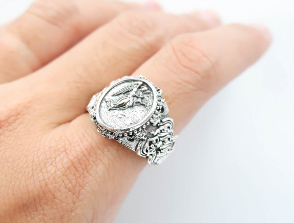 Saint St Gabriel the Archangel Ring Amulet Protection Mens Womens Jewelry 925 Sterling Silver