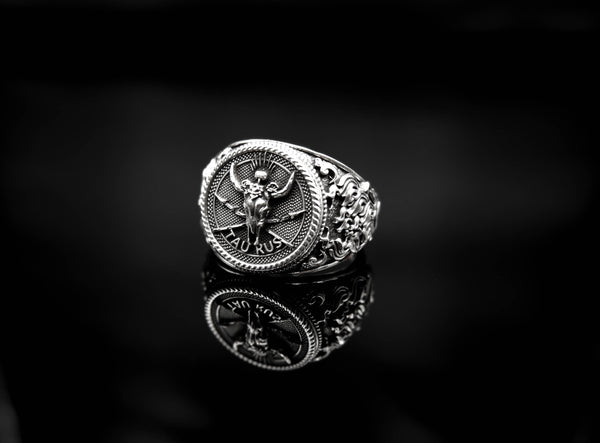 Taurus Zodiac Skull Ring Constellation Horoscope Gothic for Men Women Jewelry 925 Sterling Silver R-351