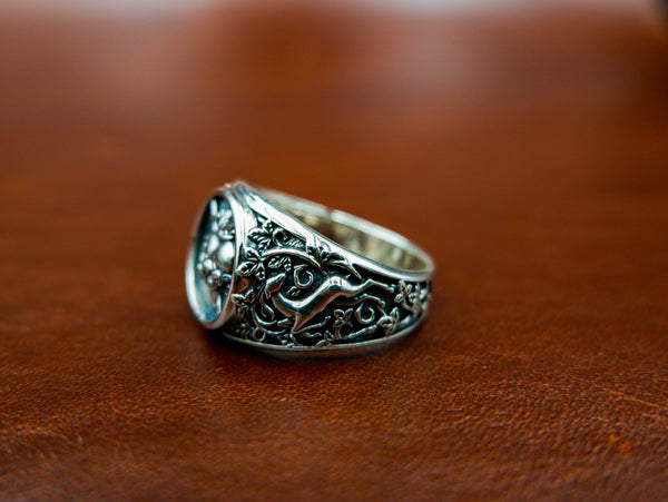 Sacred Heart Ring with Flower Sword for Men Woman Anniversary Jewelry 925 Sterling Silver Size 6-15