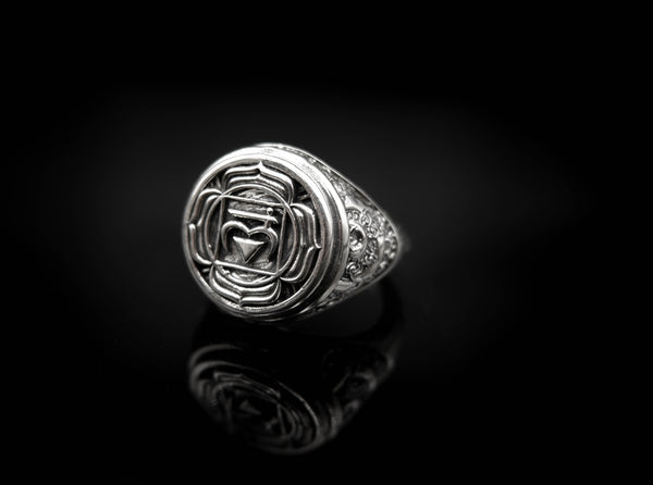 Muladhara Chakra Ring for Men Women Mandala Yoga Jewelry 925 Sterling Silver R-378