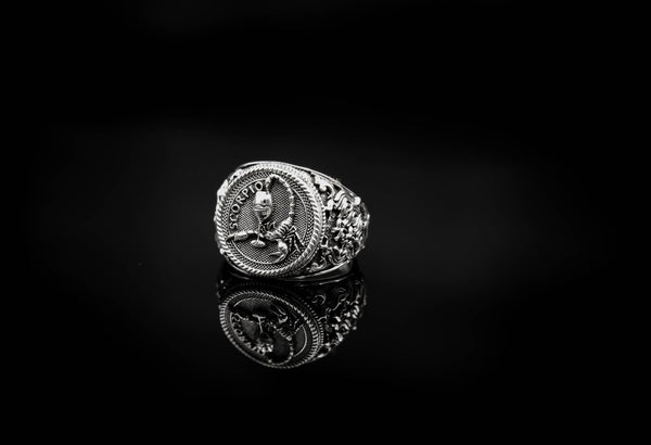 Scorpio Zodiac Skull Ring Constellation Horoscope Gothic for Men Women Jewelry 925 Sterling Silver R-350