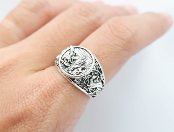 Three Archangels Michael Gabriel Raphael Ring Catholic Christian Amulet Jewelry 925 Sterling Silver