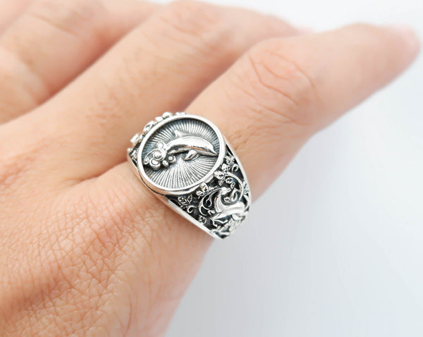 Dolphin Ocean Animal Ring for Women Men Fish Jewelry 925 Sterling Silver