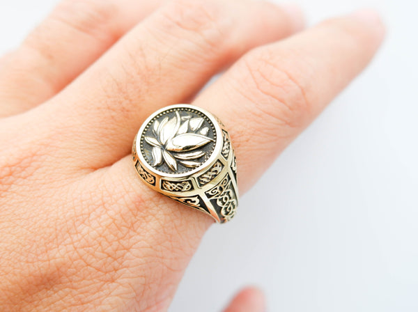 Boho Tribal Lotus Blossom Flower Ring Yoga Brass Jewelry Size 6-15