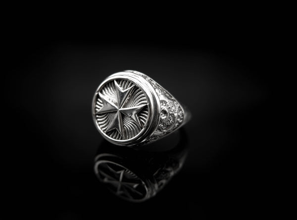 Maltese Cross Ring for Men Women Knight Templar Jewelry 925 Sterling Silver R-371