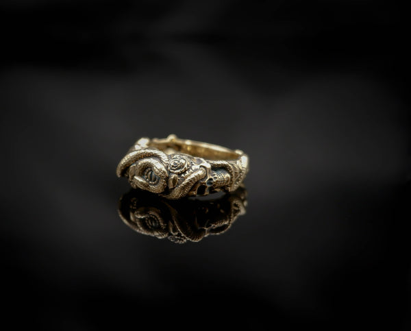 Snake with Skull Ring Gothic Men's Death Punk Brass Jewelry Size 6-15 Br-513