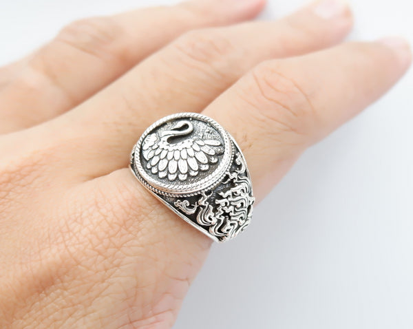 Swan Ring for Men Women Animal Bird Jewelry 925 Sterling Silver