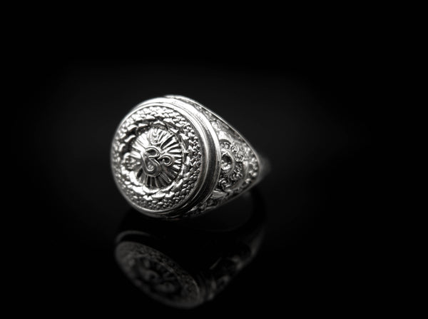 Sahasrara Chakra Ring for Men Women Mandala Yoga Om Jewelry 925 Sterling Silver R-379
