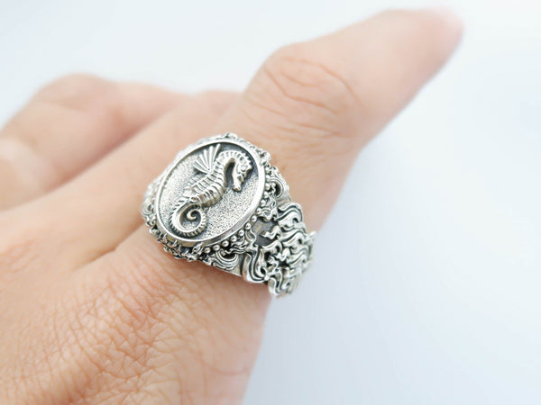 Sea Horse Ring Gothic Animal Ocean Jewelry 925 Sterling Silver