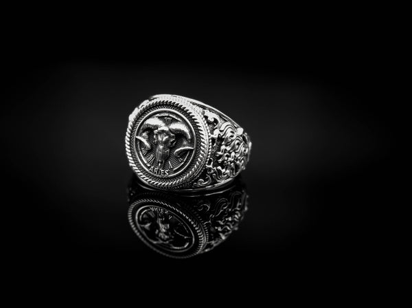 Goat Head Ram Ring for men Zodiac Animal Jewelry 925 Sterling Silver Size 6-15