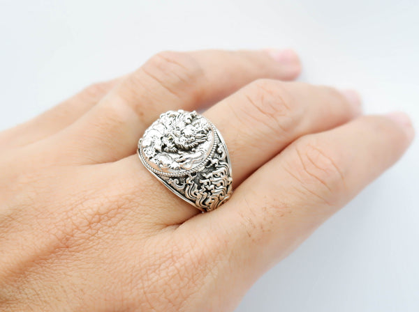 Chinese Dragon Ring for Men Protection Boho Jewelry 925 Sterling Silver Size 6-15