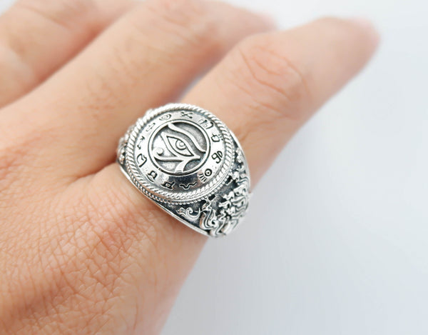 Eyes of Horus Ring for Men Women Ancient Egyptians Protection Jewelry 925 Sterling Silver