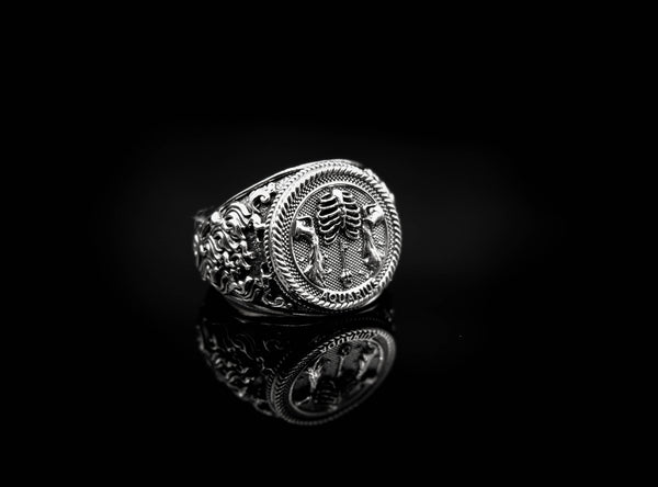 Aquarius Zodiac Skull Ring Constellation Horoscope Gothic for Men Women Jewelry 925 Sterling Silver R-341