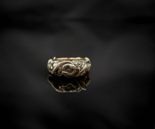 Snake with Skull Ring Gothic Men's Death Punk Brass Jewelry Size 6-15 Br-513