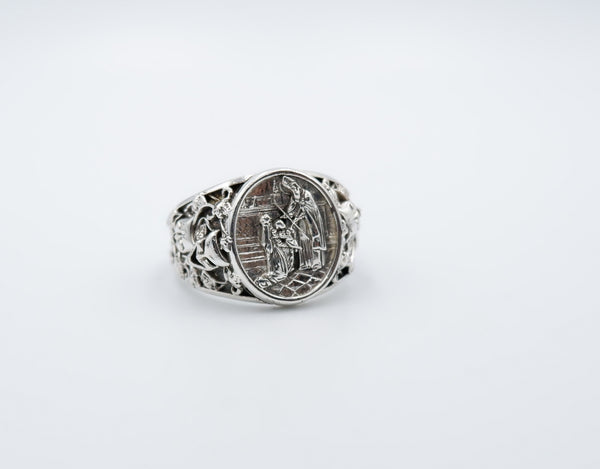 Saint Blaise Ring Protection Christian Catholic Jewelry 925 Sterling Silver R-537