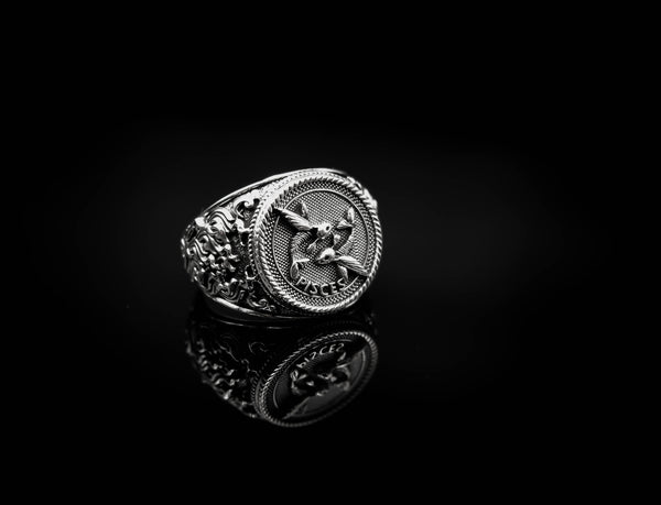 Pisces Zodiac Skull Ring Constellation Horoscope Gothic for Men Women Jewelry 925 Sterling Silver R-348
