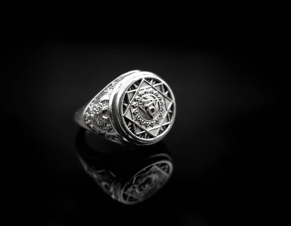 Vishuddha Chakra Ring for Men Women Mandala Yoga Jewelry 925 Sterling Silver R-381