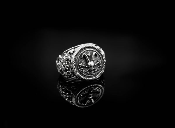 Capricorn Zodiac Skull Ring Constellation Horoscope Gothic for Men Women Jewelry 925 Sterling Silver R-344