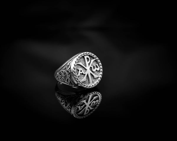 Chi Rho Ring Alpha Omega Jewelry 925 Sterling Silver R-494