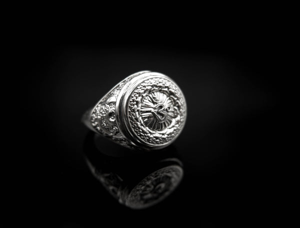 Sahasrara Chakra Ring for Men Women Mandala Yoga Om Jewelry 925 Sterling Silver R-379