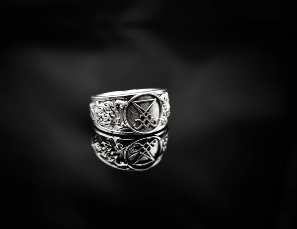 Sigil of Lucifer Band Ring Satanic Seal of Satan Jewelry 925 Sterling Silver Size 6-15 R-501