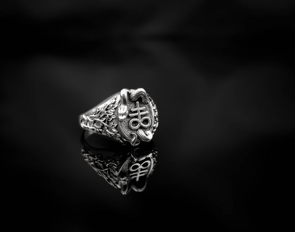 Satanic Cross with Snake Ring Seal of Satan Jewelry 925 Sterling Silver Size 6-15 R-514
