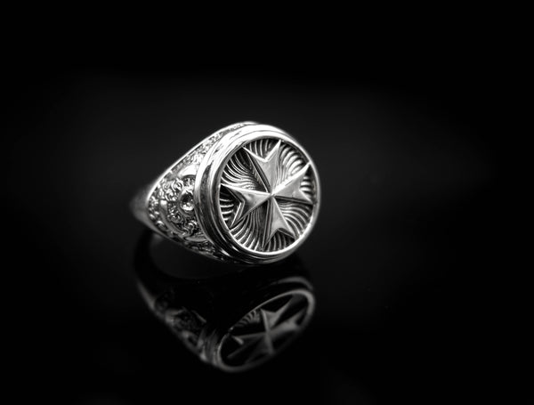 Maltese Cross Ring for Men Women Knight Templar Jewelry 925 Sterling Silver R-371