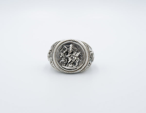 Saint Mark Lion Signet Ring Cross Protection Christian Jewelry 925 Sterling Silver R-530