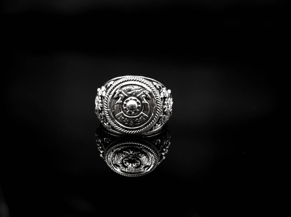 Viking Shield Ring Norse Shield with Viking Dragon Scandinavian Jewelry 925 Sterling Silver R-356